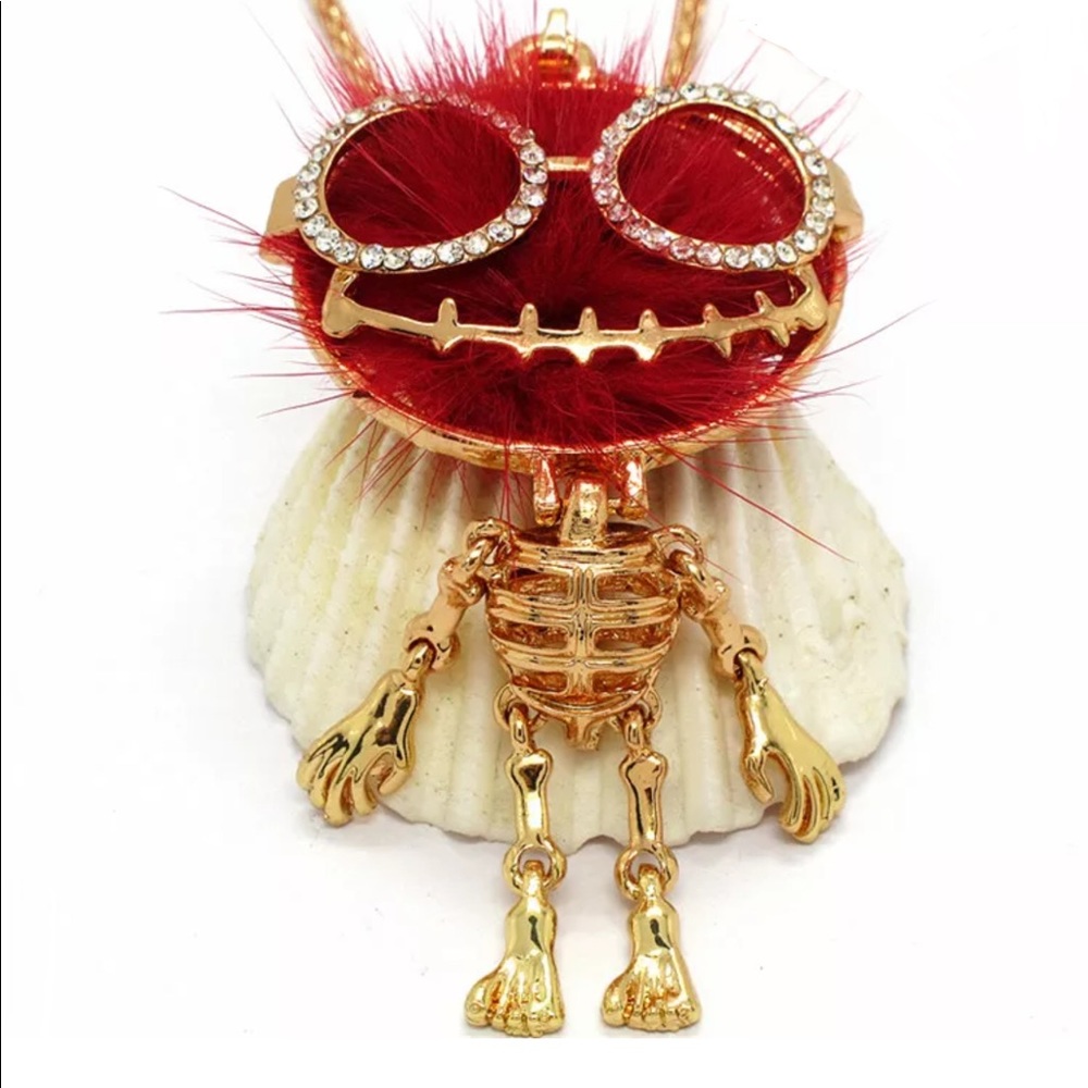 Red Fur Skeleton Necklace (Moveable Parts)